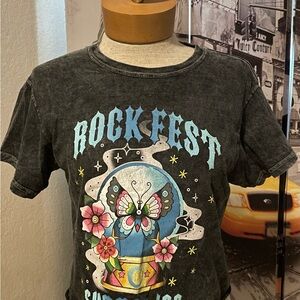 Black faded Rock Fest Cropped T. Good condition, hardly worn.